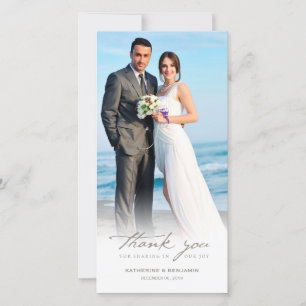 Cartão De Agradecimento Casamento de Fotos Clássicas de Script de Manuscri