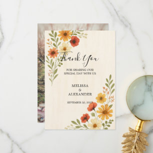 Cartão De Agradecimento Casamento de fotos com flores aquáticas Boho