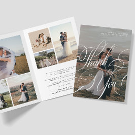 Cartão De Agradecimento Casamento de fotos com script de caligrafia modern