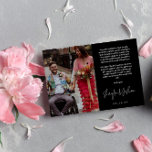 Cartão De Agradecimento Casamento de Fotos com Script de Mão Negra Obrigad<br><div class="desc">Cartões de agradecimentos romântico de casamento impresso com duas das suas fotos de casamento,  uma menor de um lado e uma maior do outro lado. Obrigado em uma escrita moderna escrevendo de mão,  seus nomes também,  com um obrigado impresso que você escreve acima.</div>