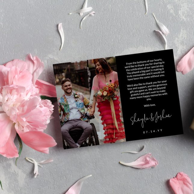 Cartão De Agradecimento Casamento de Fotos com Script de Mão Negra Obrigad (Criador carregado)