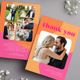 Cartão De Agradecimento Casamento de fotos cor de laranja rosa com 70 grau