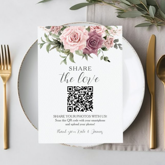 Cartão De Agradecimento Casamento de Fotos de Compartilhamento QR Floral d (Criador carregado)