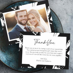 Cartão De Agradecimento Casamento de fotos de pincéis pretos modernos