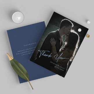 Cartão De Agradecimento Casamento de Fotos de Script Moderno e Simples Obr