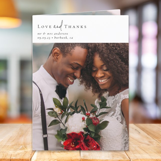 Cartão De Agradecimento Casamento de Fotos Dobrado pelo Script Chic (Criador carregado)