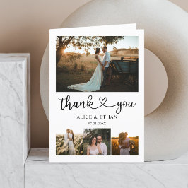 Cartão De Agradecimento Casamento De Fotos Minimalista Com Script De Coraç