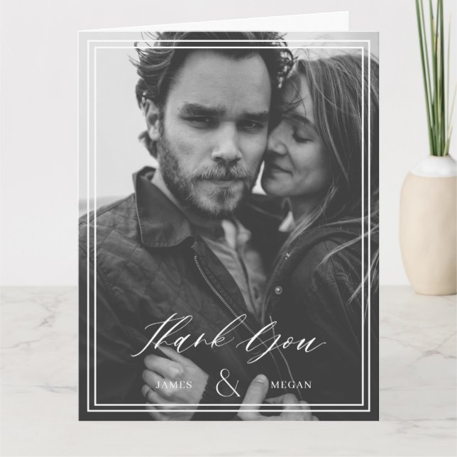 Cartão De Agradecimento Casamento de Fotos Minimalista Obrigado (Frente)