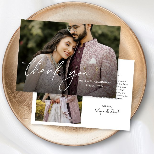 Cartão De Agradecimento Casamento de Fotos Mínimo Elegante Moderno (Criador carregado)