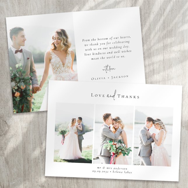 Cartão De Agradecimento Casamento de Fotos Múltiplas por Script de Caligra (Criador carregado)