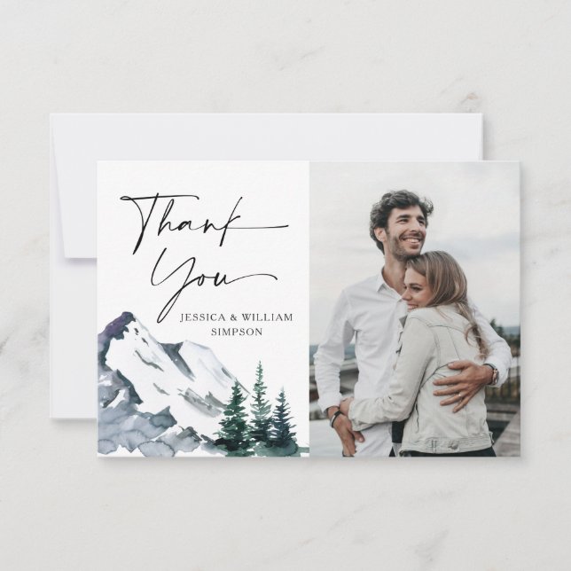 Cartão De Agradecimento Casamento de FOTOS na Floresta das Montanhas Elega (Frente)