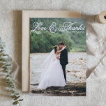 Cartão De Agradecimento Casamento de Fotos por Amor e Obrigados com Script<br><div class="desc">Cartões de agradecimentos de fotos | Família obrigado e amigos por fazerem parte do vosso dia especial com este cartões de agradecimentos de casamento personalizável. Este cartões de agradecimentos fotográfico apresenta um roteiro rústico. Personalize adicionando seus detalhes. Este cartões de agradecimentos de casamento fotográfico está disponível em outro estoque de...</div>