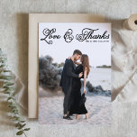 Cartão De Agradecimento Casamento de Fotos por Amor e Obrigados com Script<br><div class="desc">Cartões de agradecimentos de fotos | Família obrigado e amigos por fazerem parte do vosso dia especial com este cartões de agradecimentos de casamento personalizável. Este cartões de agradecimentos fotográfico apresenta um roteiro rústico. Personalize adicionando seus detalhes. Este cartões de agradecimentos de casamento fotográfico está disponível em outro estoque de...</div>