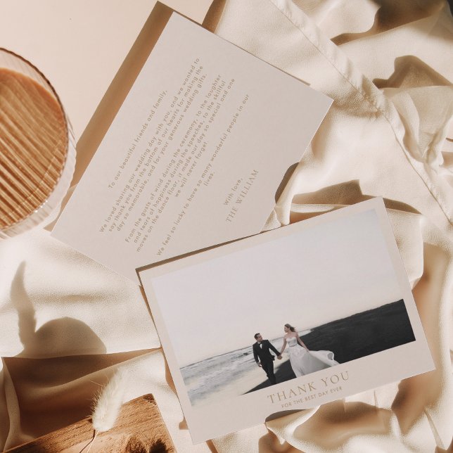 Cartão De Agradecimento Casamento de Fotos Romântica Horizontal Dourada Cl (Criador carregado)