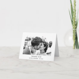 Cartão De Agradecimento Casamento de fotos simples e elegante, preto e bra