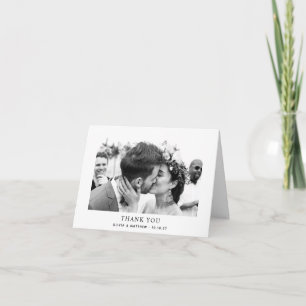Cartão De Agradecimento Casamento de fotos simples e elegante, preto e bra