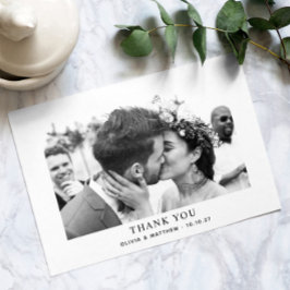 Cartão De Agradecimento Casamento de fotos simples e elegante, preto e bra