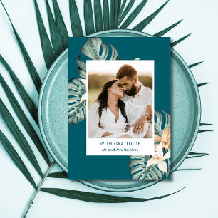 Cartão De Agradecimento Casamento de Fotos Tropical Floral Obrigado