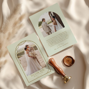 Cartão De Agradecimento Casamento de Frame de Arco Verde de Luz Sage