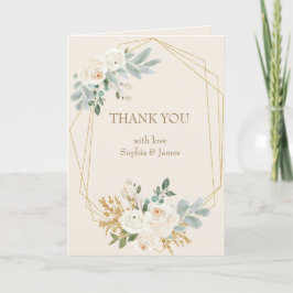 Cartão De Agradecimento Casamento de Frame Floral Dourado de Creme Elegant