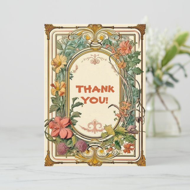 Cartão De Agradecimento Casamento de fronteira vitoriana do Ornamentado (Em pé/Frente)