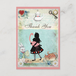 Cartão De Agradecimento Casamento de Gato de Alice, Flamingo e Cheshire Ob