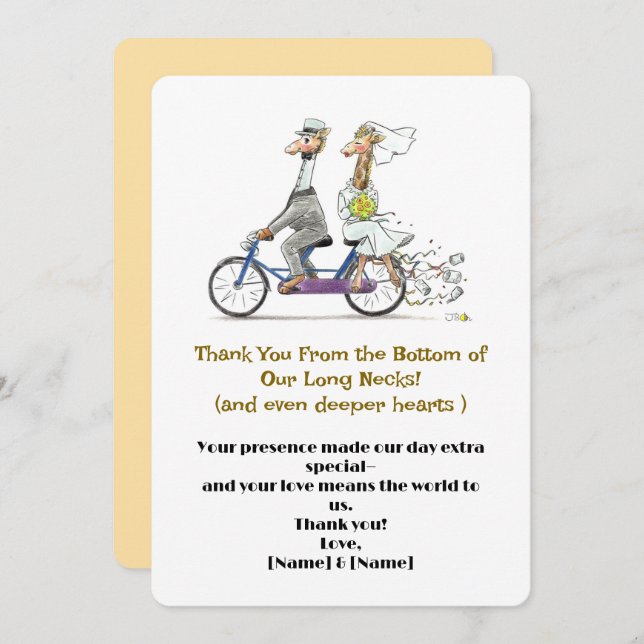 Cartão De Agradecimento Casamento de Girafa Whimsical (Frente/Verso)