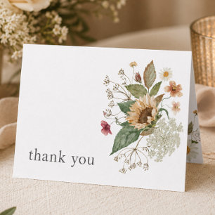 Cartão De Agradecimento Casamento de Girassóis Florais Rústicos de Flores