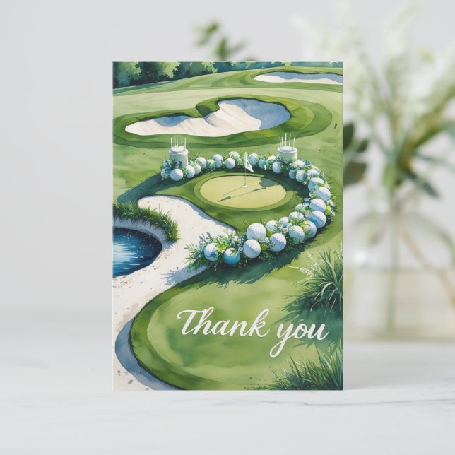 Cartão De Agradecimento Casamento de Golfe com Texto no campo de golfe (Em pé/Frente)