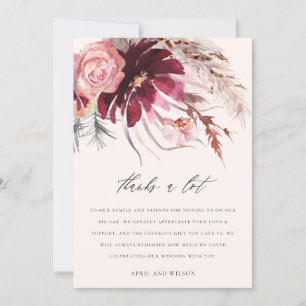 Cartão De Agradecimento Casamento de Grass de Pampas Florais de Rosa Blush
