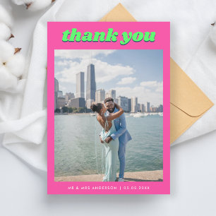 Cartão De Agradecimento Casamento de Groovy Foto Minimalista Rosa e Limão