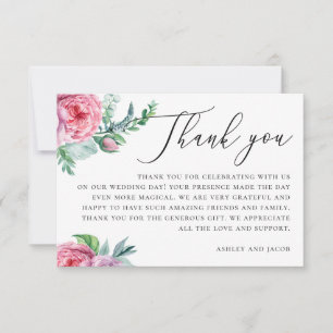 Cartão De Agradecimento Casamento de guião floral rosa-d'água Elegante