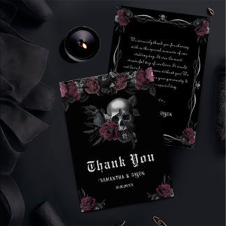 Cartão De Agradecimento Casamento de Halloween de Burgundy Gótica