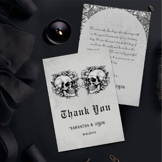 Cartão De Agradecimento Casamento de Halloween do Caveira Floral Gótica