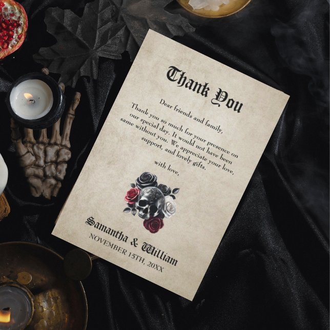 Cartão De Agradecimento Casamento de Halloween Elegante Russo do Crânio Fl (Criador carregado)