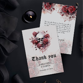 Cartão De Agradecimento Casamento de Halloween Floral Craniano Gótico Somb