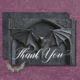Cartão De Agradecimento Casamento de Halloween Gótico Arco e Morcego Preto