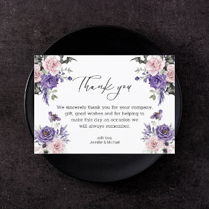 Cartão De Agradecimento Casamento de Halloween Gótico Morcego Floral Roxo