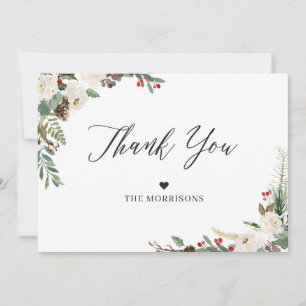 Cartão De Agradecimento Casamento de Holly Berries, Floral de Inverno Russ