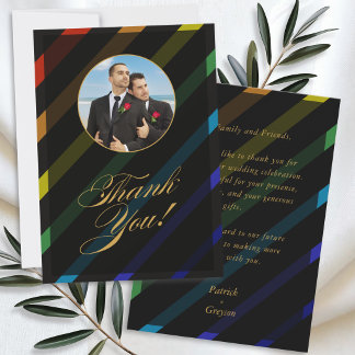 Cartão De Agradecimento Casamento de Homens Gays Foto Elegante Arco-íris