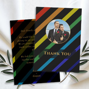 Cartão De Agradecimento Casamento de Homens Gays Foto Elegante Arco-íris