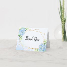 Cartão De Agradecimento Casamento de Hydrangea Azul Geométrico Moderno