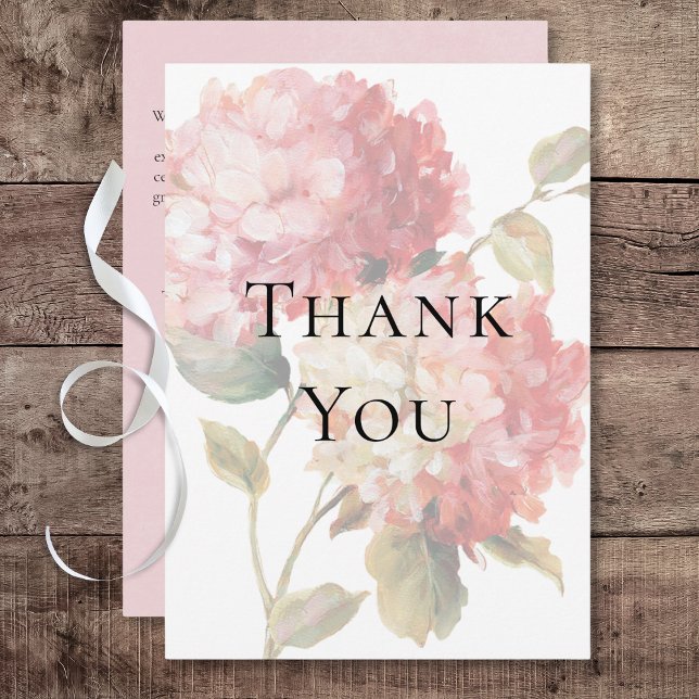Cartão De Agradecimento Casamento de Hydrangea Blush Moderno Cor-de-Rosa (Modern Pink Blush Hydrangea Wedding Thank You Card)