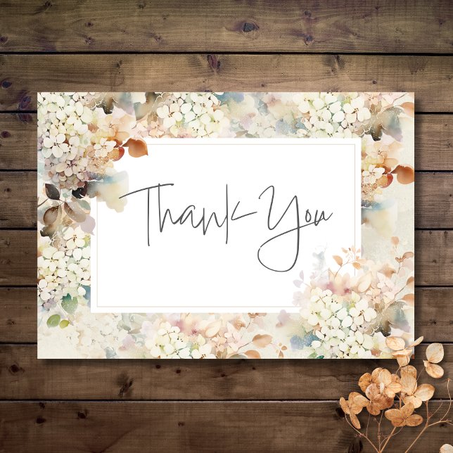 Cartão De Agradecimento Casamento de Hydrangeas Neutrais Românticas (Romantic Neutral Vintage Hydrangeas Wedding Thank You Card)