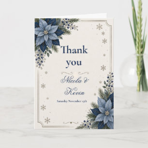 Cartão De Agradecimento Casamento de Inverno Azul Desbotado e Azul-Marinho
