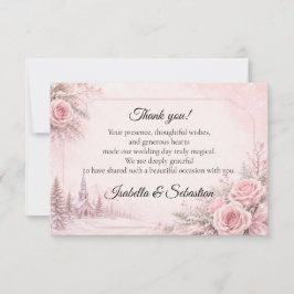 Cartão De Agradecimento Casamento de Inverno com Toque Romântico de Rosa