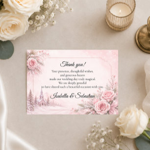 Cartão De Agradecimento Casamento de Inverno com Toque Romântico de Rosa