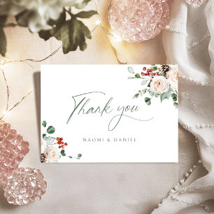 Cartão De Agradecimento Casamento de Inverno Festivo Floral Elegante 