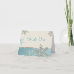 Cartão De Agradecimento Casamento de Inverno Floco de Neve Azul Prata Obri