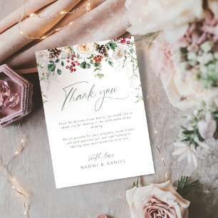 Cartão De Agradecimento Casamento de Inverno Floral Festivo Elegante
